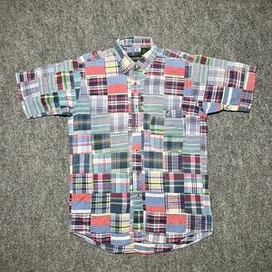 Saddlebred Multicolor Cotton Patchwork Madras Plaid Button Down Size Medium